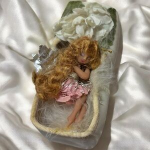 Vintage Fairy Figurine Sleeping in Ballet Show with Pink Dress and Silver Wings